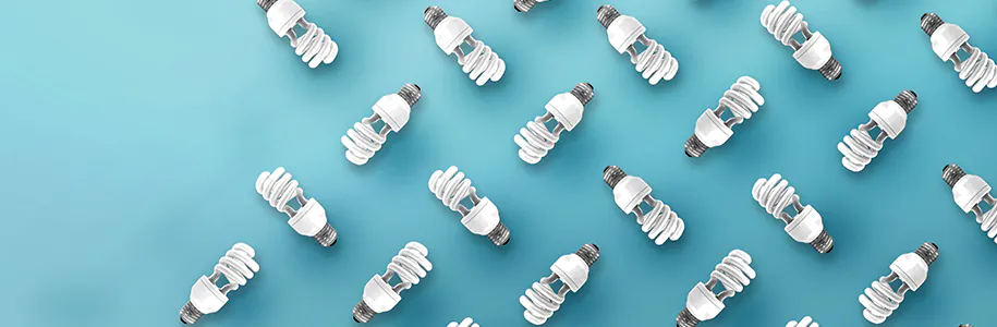 cfl bulbs on a blue background
